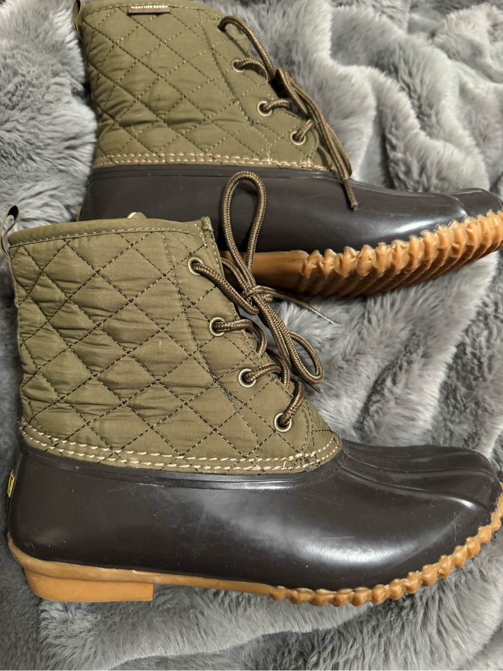 JBU Olive & Brown Quilted Lace-Up Waterproof Duck Boots